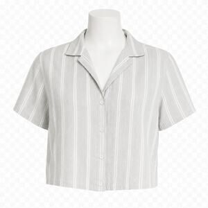 Abercrombie & Fitch Camp Collar Cropped Button-Up Shirt - Size XS